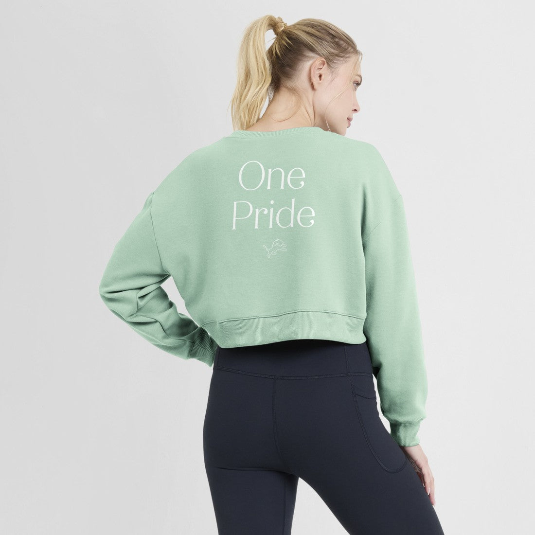 Detroit Lions Women's Studio Tri-Blend Cropped Pullover Sweatshirt Mint | Fanatics