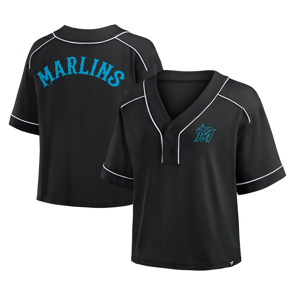 Miami Marlins Fanatics Women's Oversized Champ Game Cropped  V-Neck T-Shirt - MLB