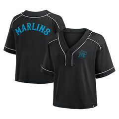 Miami Marlins Fanatics Women's Oversized Champ Game Cropped  V-Neck T-Shirt - MLB