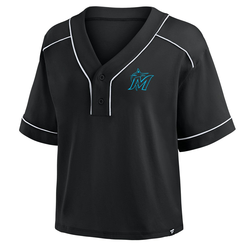 Miami Marlins Fanatics Women's Oversized Champ Game Cropped  V-Neck T-Shirt - MLB