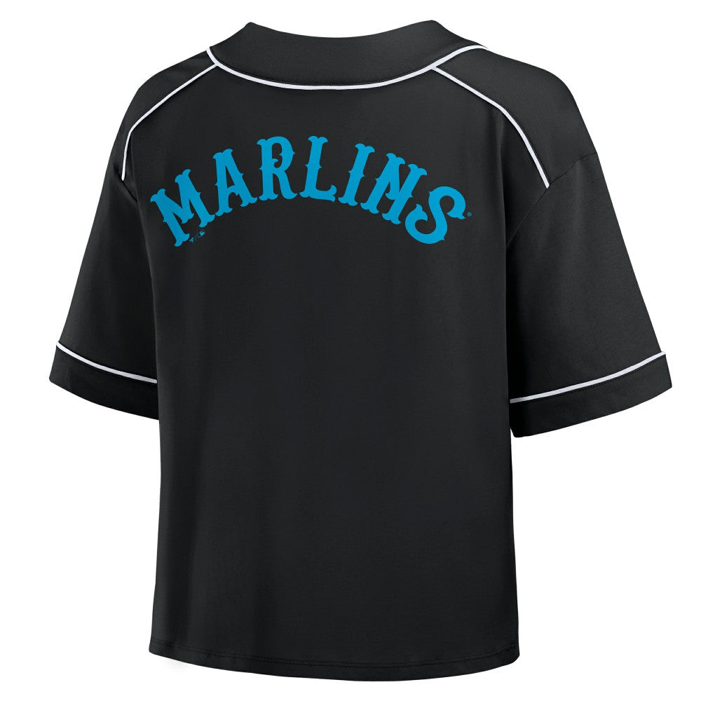 Miami Marlins Fanatics Women's Oversized Champ Game Cropped  V-Neck T-Shirt - MLB