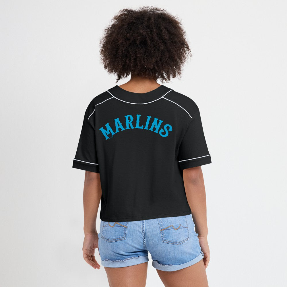 Miami Marlins Fanatics Women's Oversized Champ Game Cropped  V-Neck T-Shirt - MLB