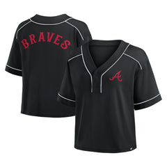 Atlanta Braves Fanatics Women's Oversized Champ Game Cropped  V-Neck T-Shirt - MLB