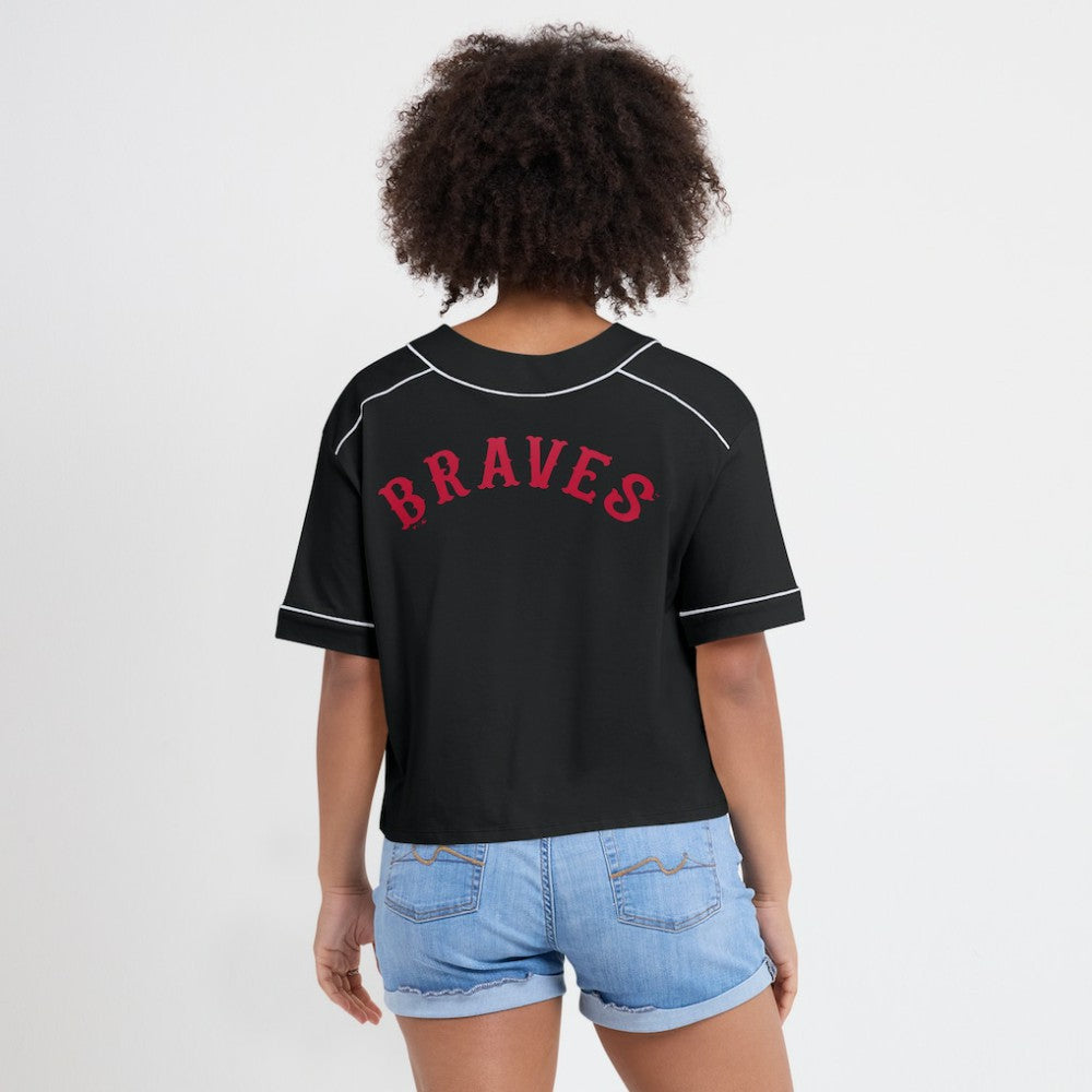 Atlanta Braves Fanatics Women's Oversized Champ Game Cropped  V-Neck T-Shirt - MLB