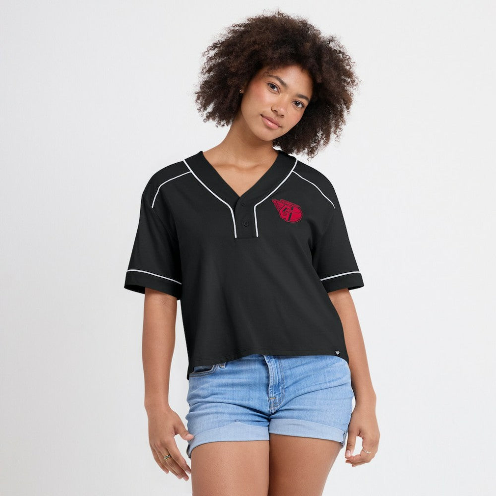 Cleveland Guardians Fanatics Women's Oversized Champ Game Cropped  V-Neck T-Shirt - MLB