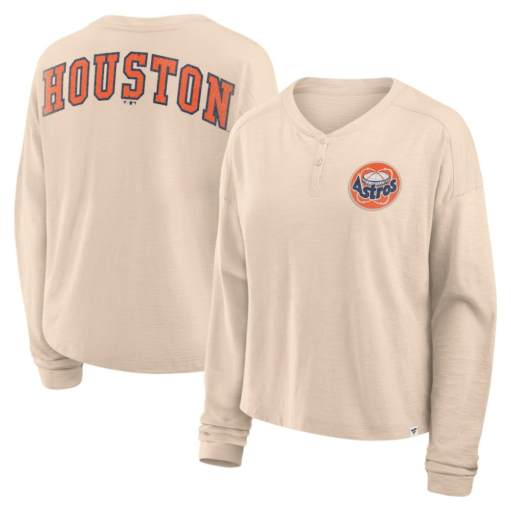 Houston Astros Fanatics Women's Oversized Stadium Slub Long Sleeve Henley T-Shirt - MLB