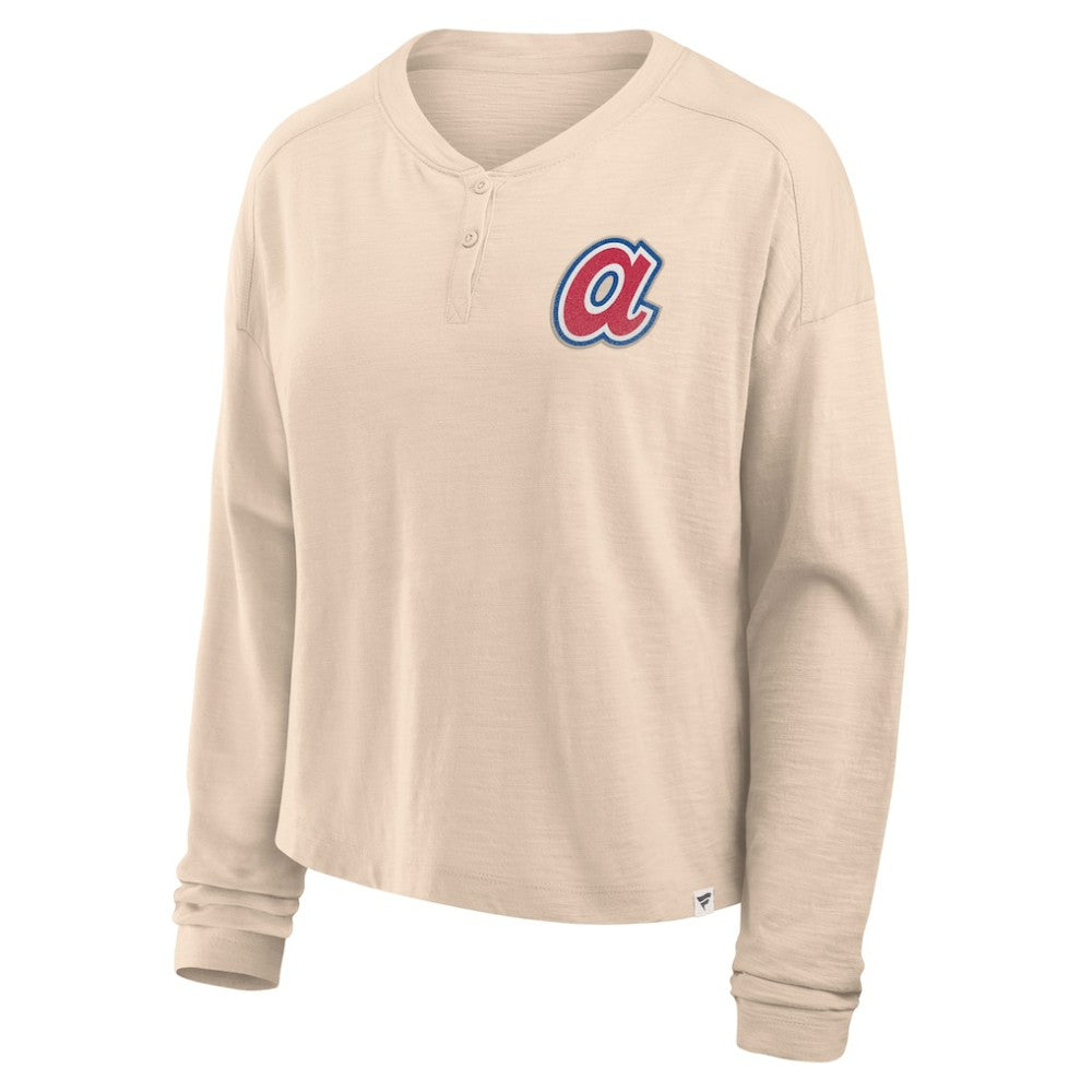 Atlanta Braves Fanatics Women's Oversized Stadium Slub Long Sleeve Henley T-Shirt - MLB
