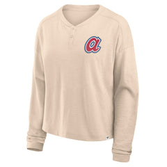 Atlanta Braves Fanatics Women's Oversized Stadium Slub Long Sleeve Henley T-Shirt - MLB