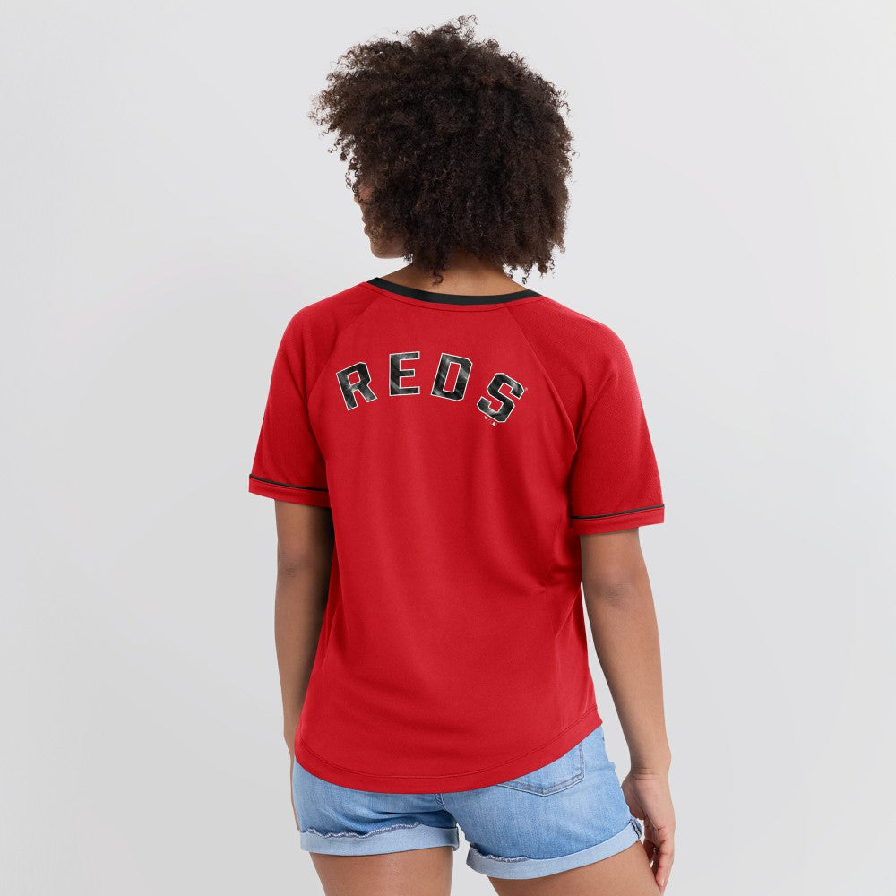 Cincinnati Reds Fanatics Women's League Diva Star Raglan V-Neck T-Shirt - MLB