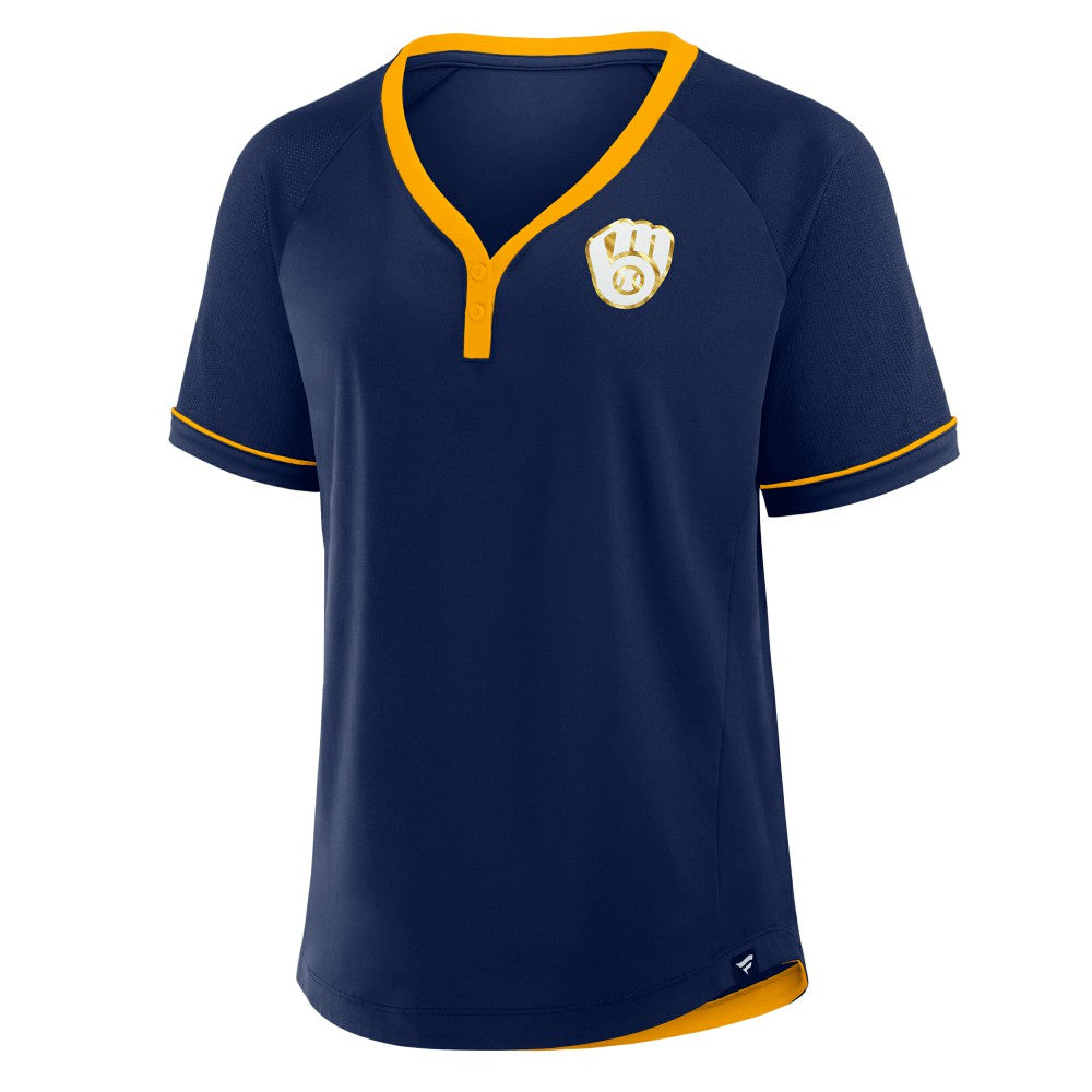 Milwaukee Brewers Fanatics Women's League Diva Star Raglan V-Neck T-Shirt - MLB