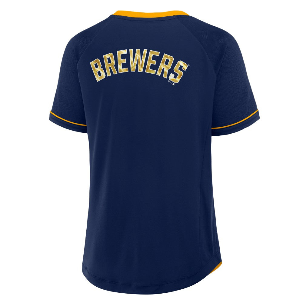 Milwaukee Brewers Fanatics Women's League Diva Star Raglan V-Neck T-Shirt - MLB
