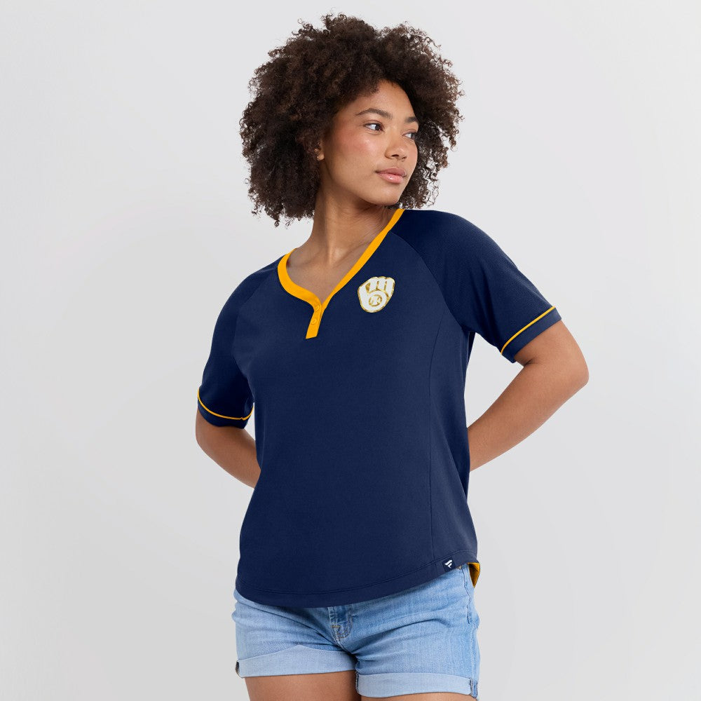 Milwaukee Brewers Fanatics Women's League Diva Star Raglan V-Neck T-Shirt - MLB