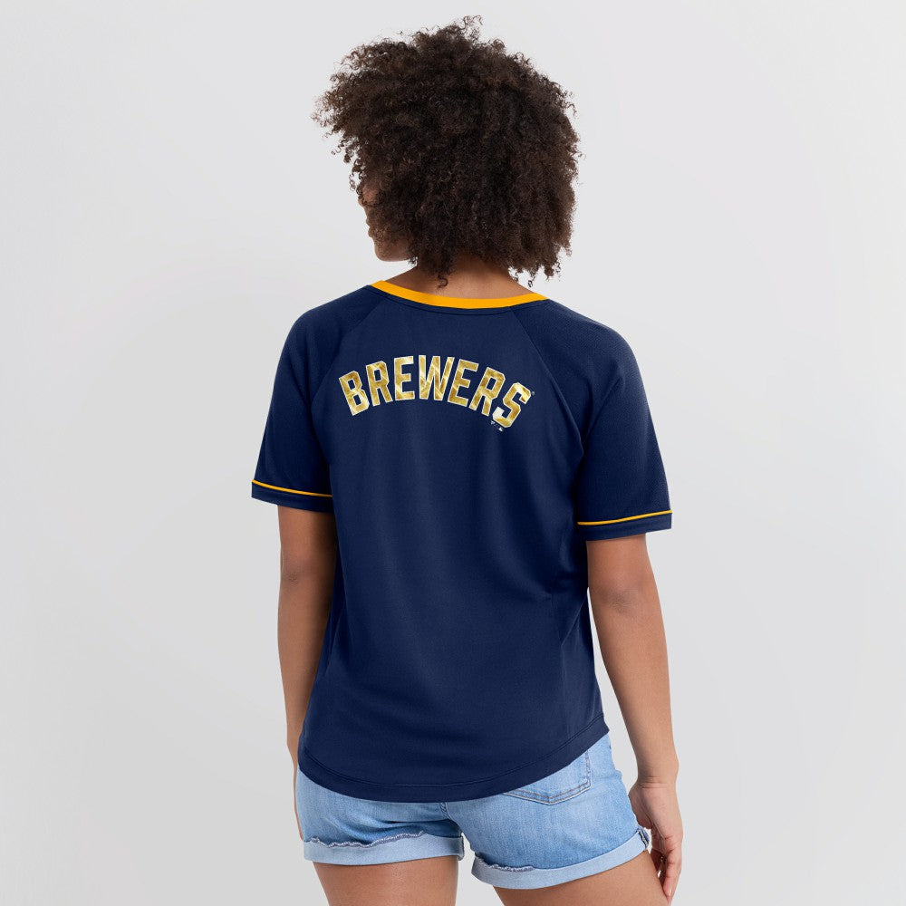 Milwaukee Brewers Fanatics Women's League Diva Star Raglan V-Neck T-Shirt - MLB