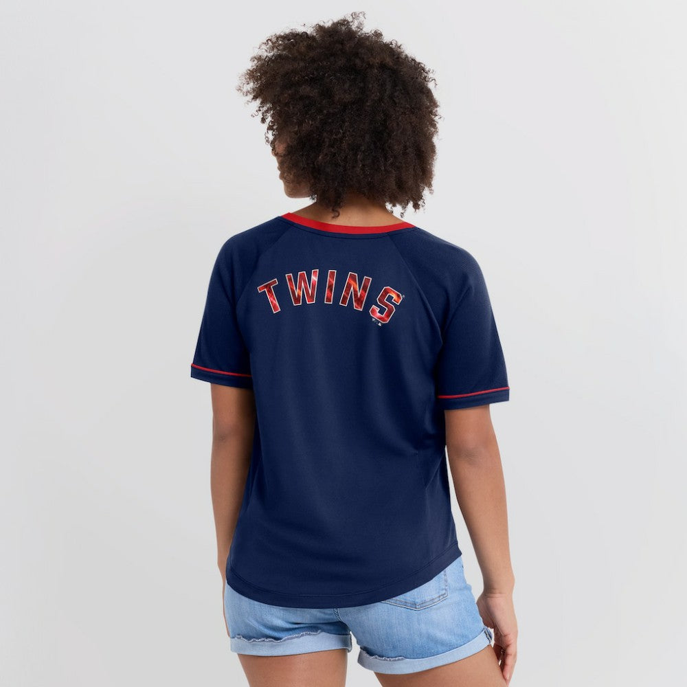 Minnesota Twins Fanatics Women's League Diva Star Raglan V-Neck T-Shirt - MLB