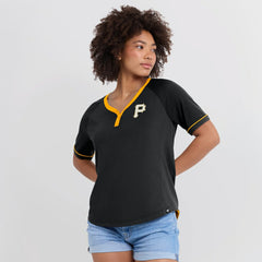 Pittsburgh Pirates Fanatics Women's League Diva Star Raglan V-Neck T-Shirt - MLB