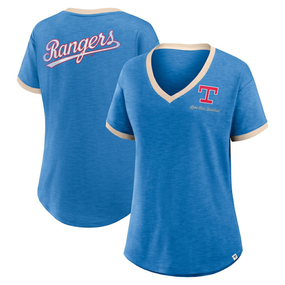Texas Rangers Fanatics Women's Binge Worthy Stadium Slub V-Neck T-Shirt - MLB