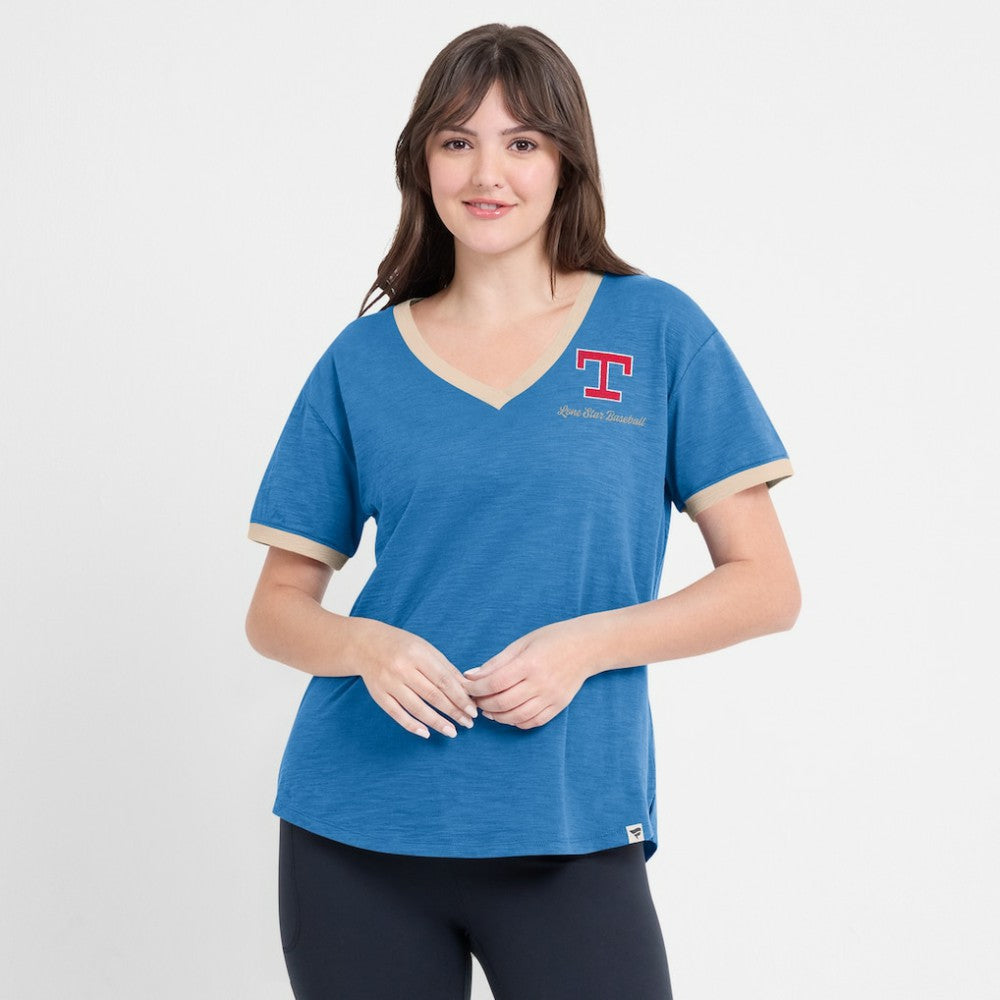 Texas Rangers Fanatics Women's Binge Worthy Stadium Slub V-Neck T-Shirt - MLB
