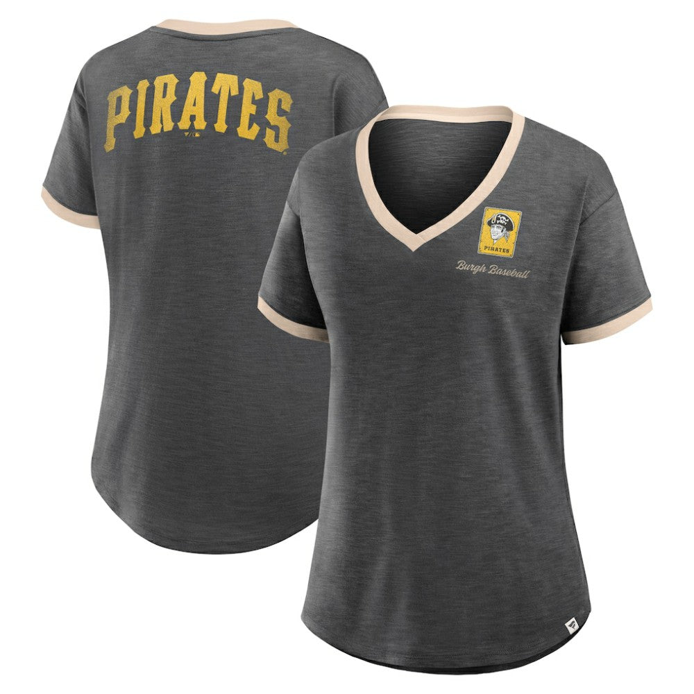 Pittsburgh Pirates Fanatics Women's Binge Worthy Stadium Slub V-Neck T-Shirt - MLB