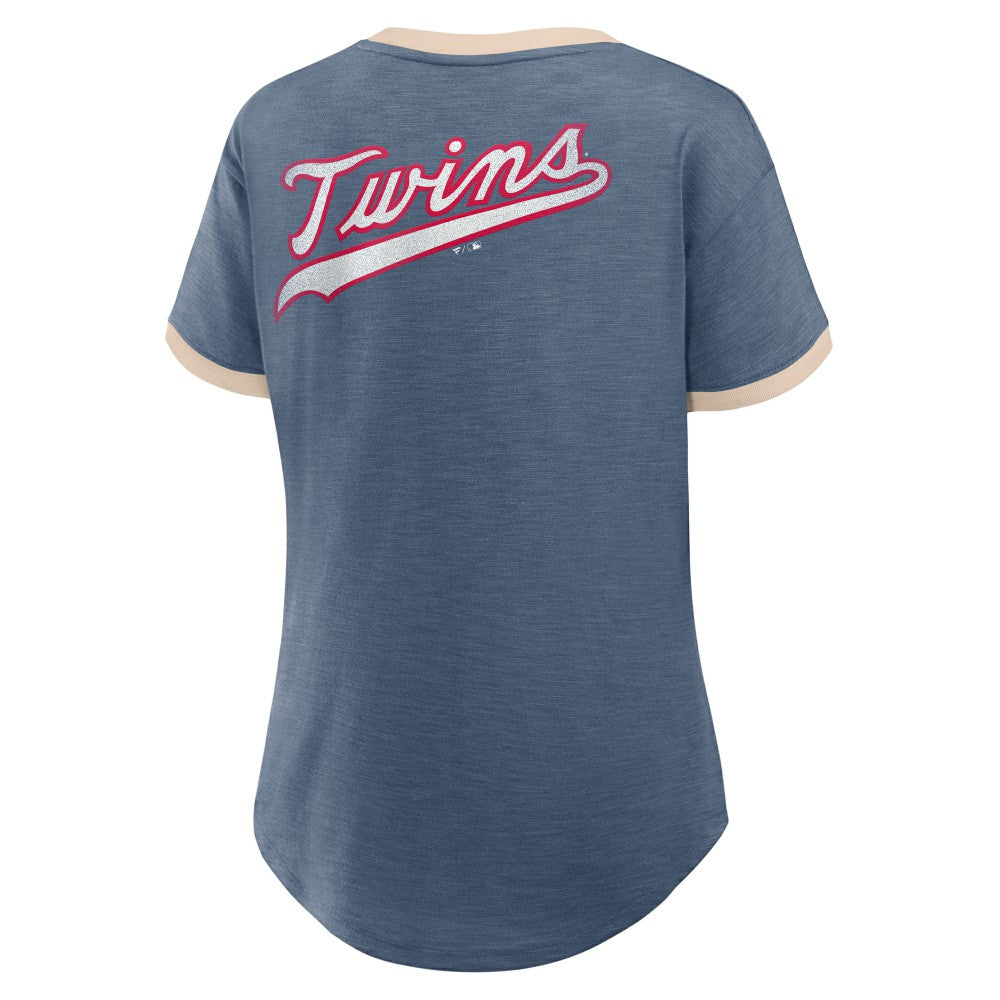 Minnesota Twins Fanatics Women's Binge Worthy Stadium Slub V-Neck T-Shirt - MLB