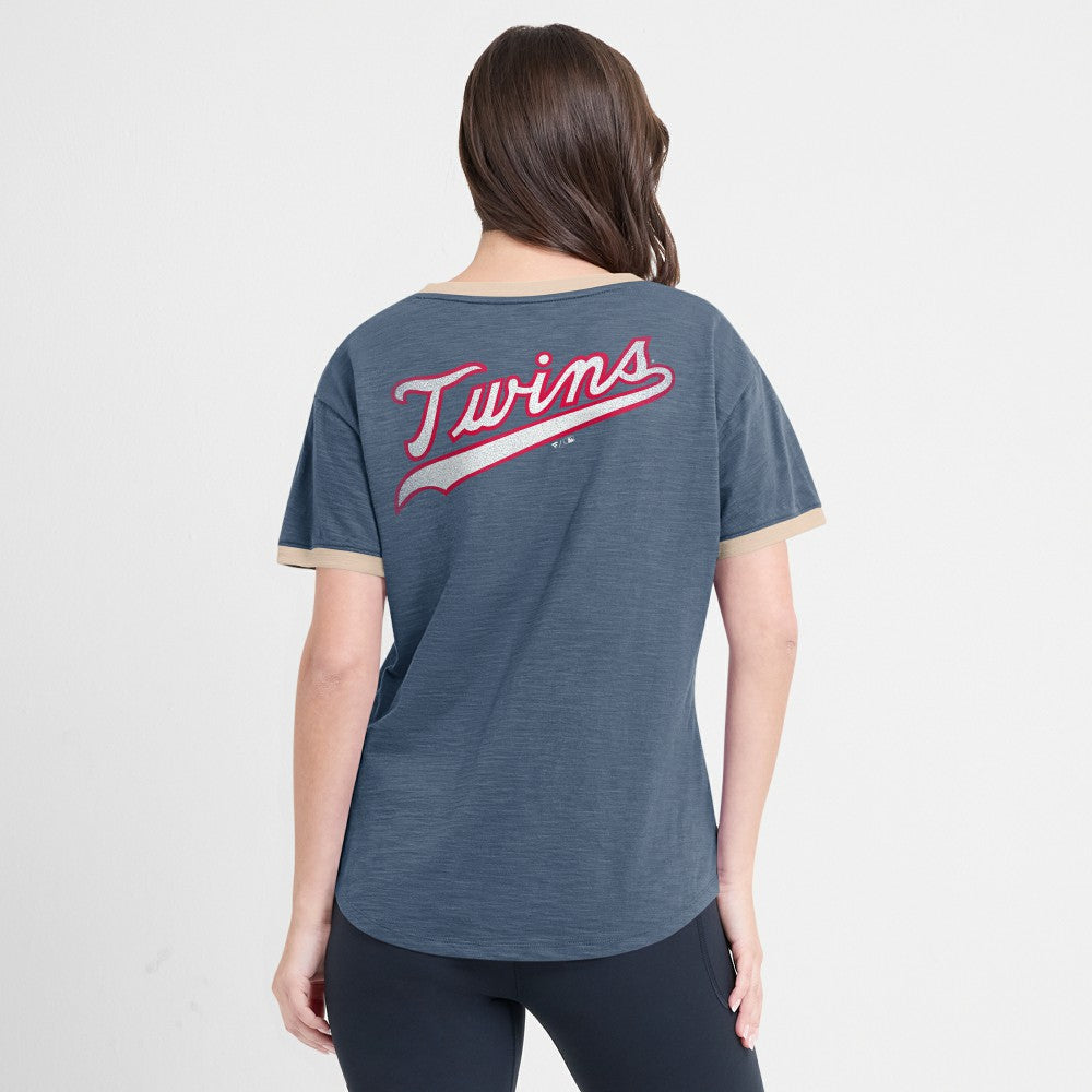 Minnesota Twins Fanatics Women's Binge Worthy Stadium Slub V-Neck T-Shirt - MLB