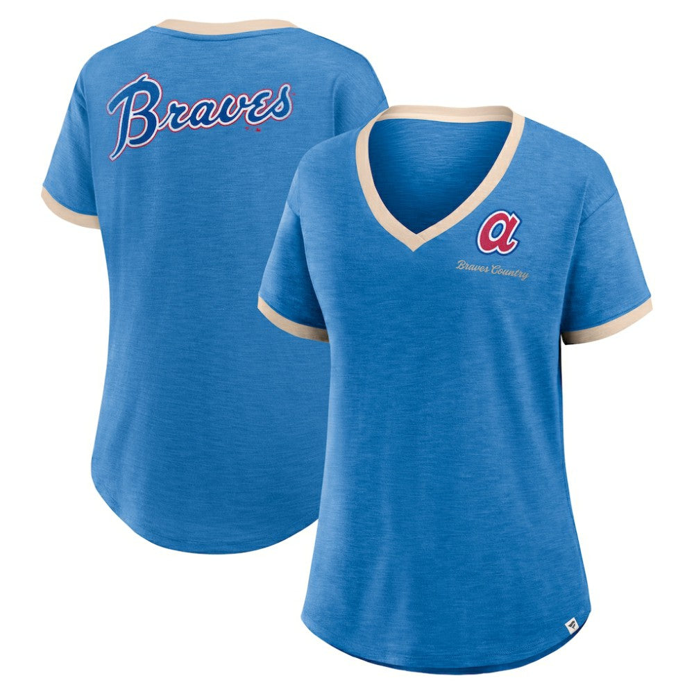 Atlanta Braves Fanatics Women's Binge Worthy Stadium Slub V-Neck T-Shirt - MLB