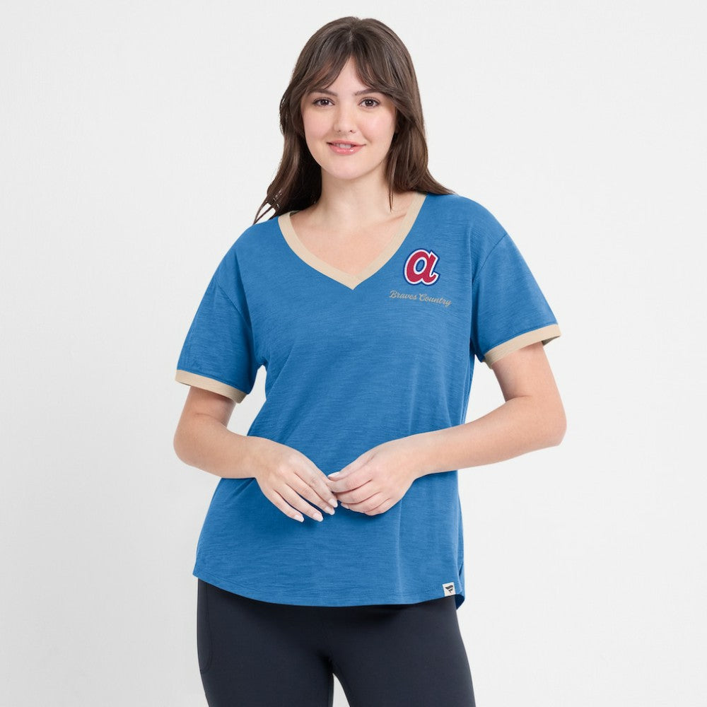 Atlanta Braves Fanatics Women's Binge Worthy Stadium Slub V-Neck T-Shirt - MLB