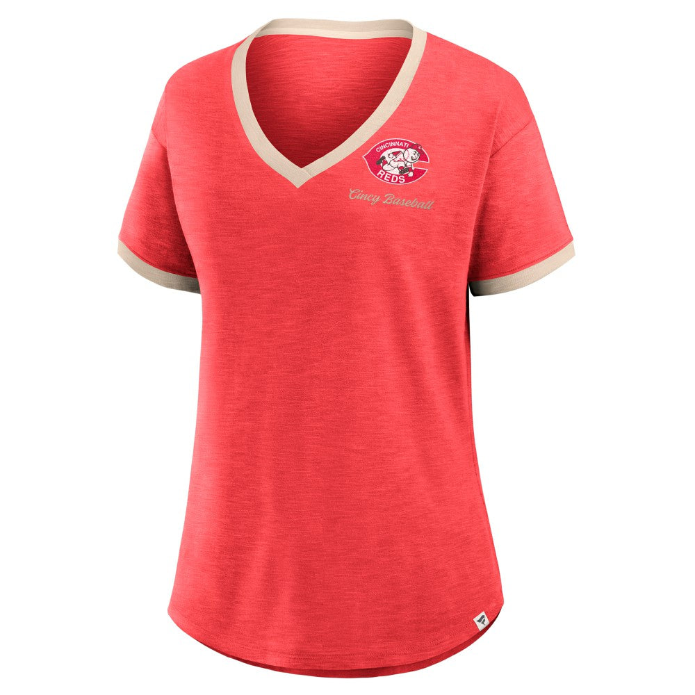 Cincinnati Reds Fanatics Women's Binge Worthy Stadium Slub V-Neck T-Shirt - MLB
