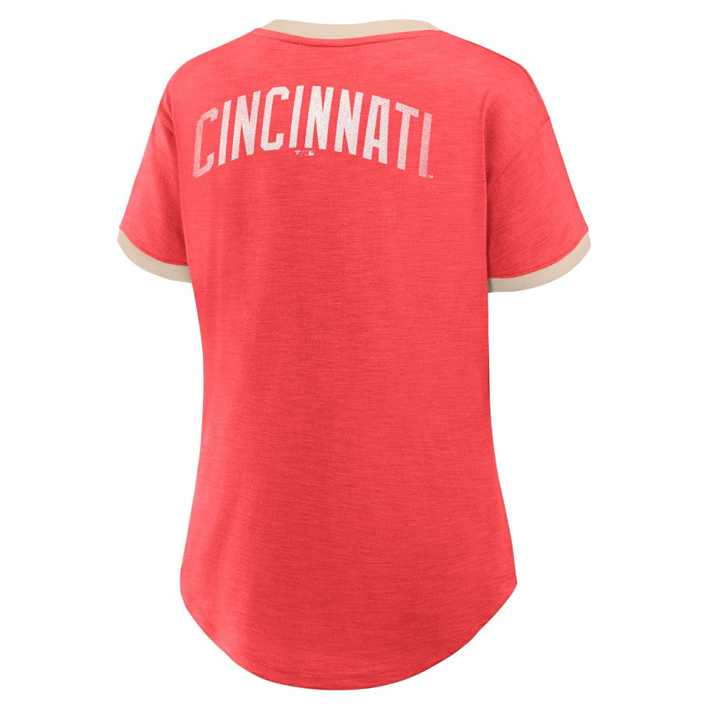 Cincinnati Reds Fanatics Women's Binge Worthy Stadium Slub V-Neck T-Shirt - MLB