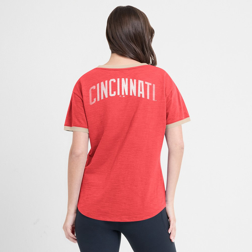 Cincinnati Reds Fanatics Women's Binge Worthy Stadium Slub V-Neck T-Shirt - MLB