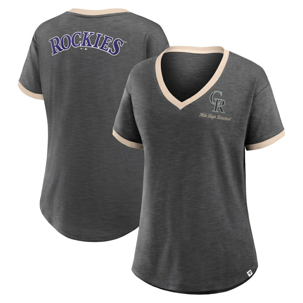 Colorado Rockies Fanatics Women's Binge Worthy Stadium Slub V-Neck T-Shirt - MLB