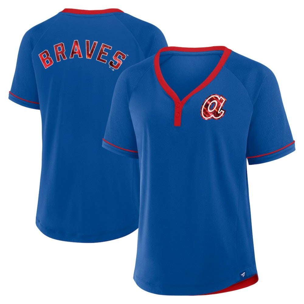 Atlanta Braves Fanatics Women's Cooperstown Collection League Diva Raglan V-Neck T-Shirt - MLB