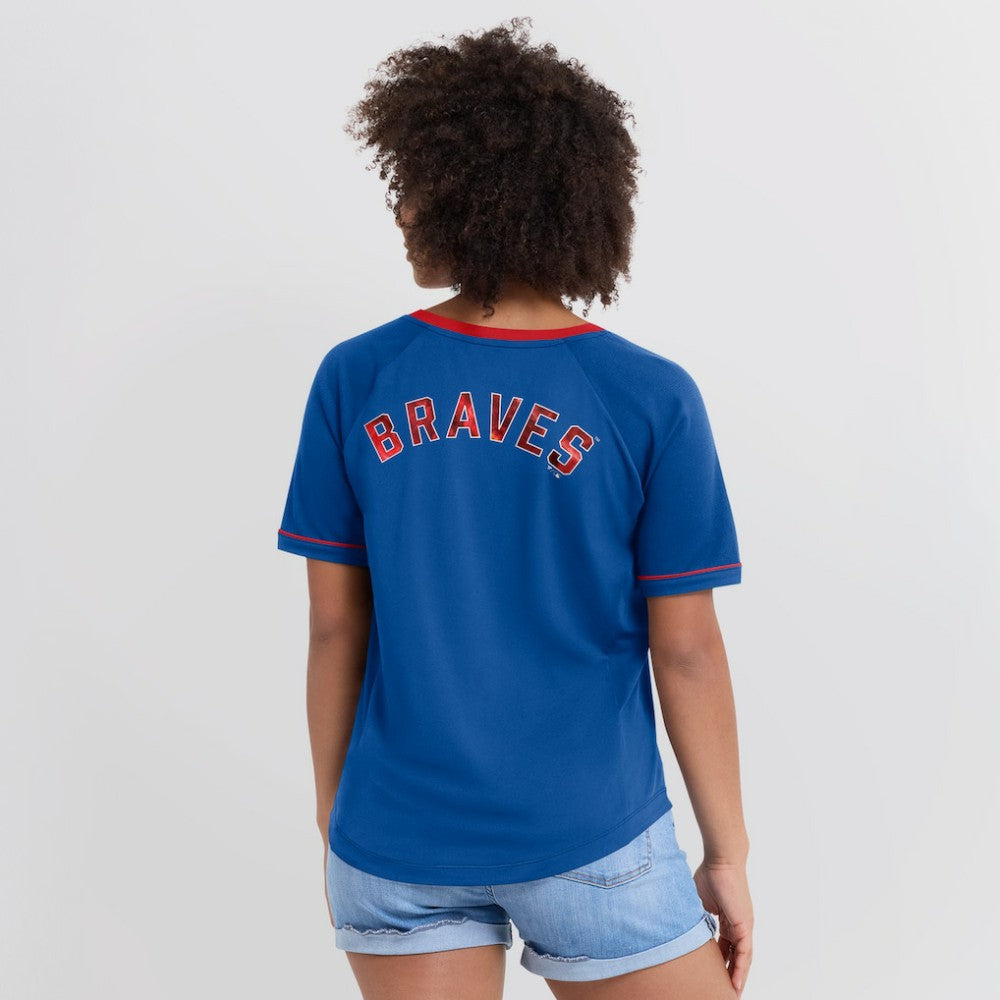 Atlanta Braves Fanatics Women's Cooperstown Collection League Diva Raglan V-Neck T-Shirt - MLB
