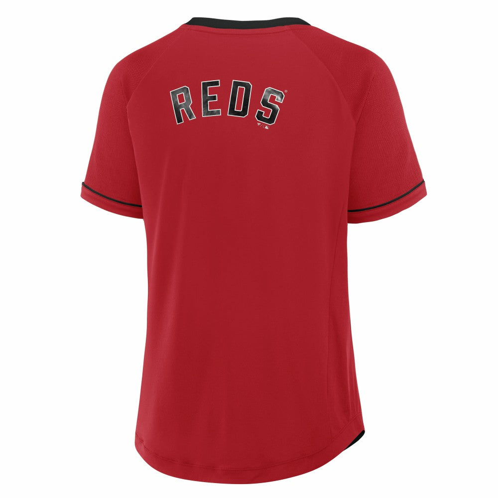 Cincinnati Reds Fanatics Women's Cooperstown Collection League Diva Raglan V-Neck T-Shirt - MLB