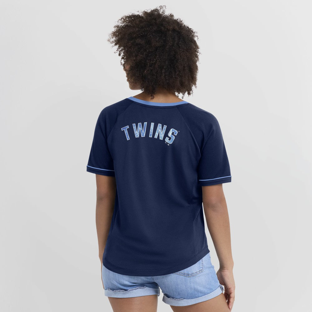 Minnesota Twins Fanatics Women's Cooperstown Collection League Diva Raglan V-Neck T-Shirt - MLB