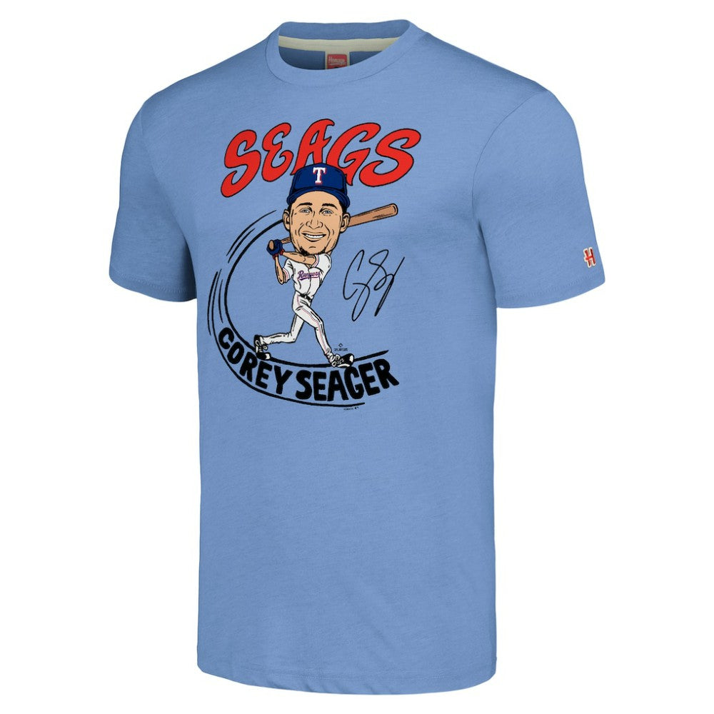 Corey Seager Texas Rangers Homage Caricature Player Tri-Blend T-Shirt - MLB