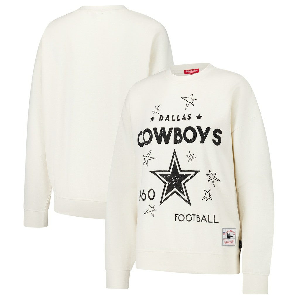 Dallas Cowboys Women's Lightweight 3.0 Logo Pullover Sweatshirt Cream | Mitchell & Ness