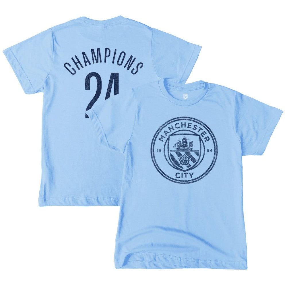 Manchester City 1863FC Youth 2024 Premier League Champions T-Shirt Sky Blue - FIFA World CUP