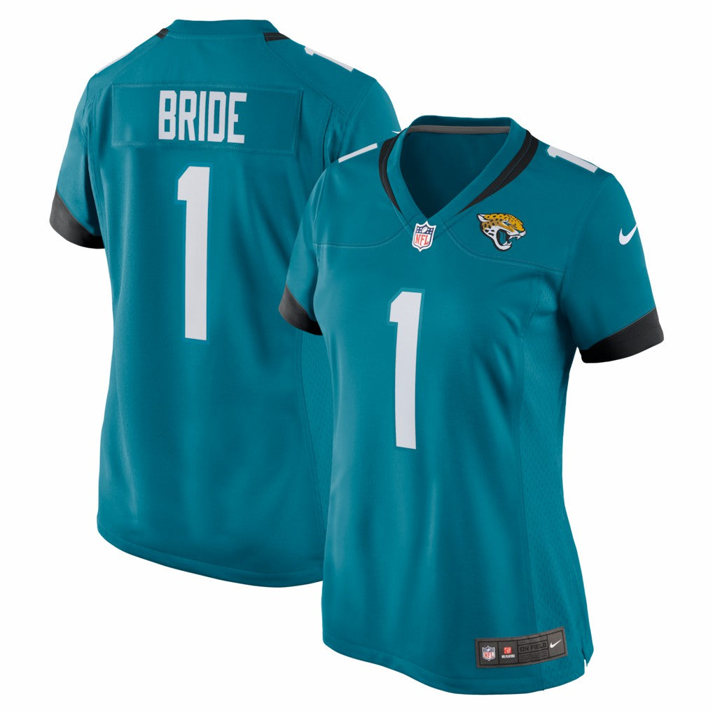 Number 1 Bride Jacksonville Jaguars Women's Game Jersey Teal | Nike for Sale
