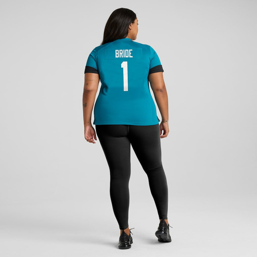 Number 1 Bride Jacksonville Jaguars Women's Game Jersey Teal | Nike for Sale