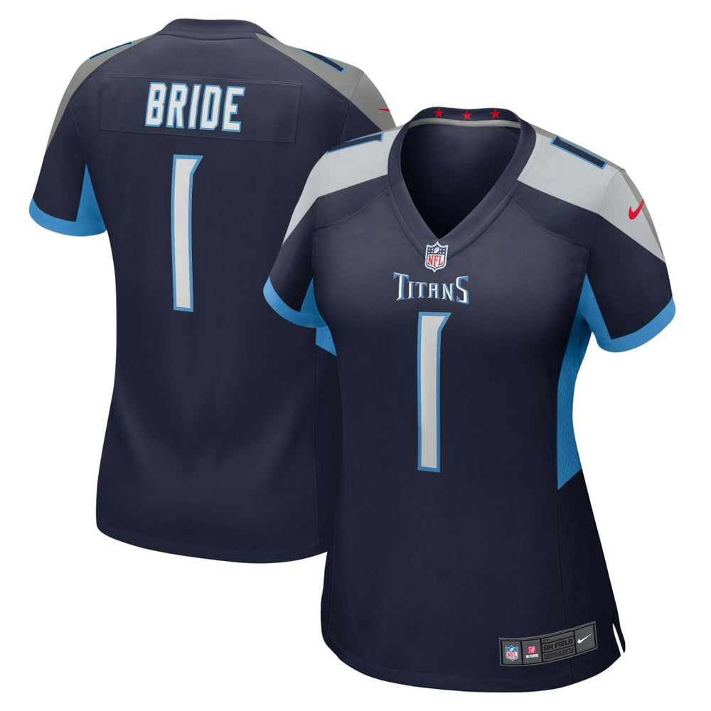 Number 1 Bride Tennessee Titans Women's Game Jersey Navy | Nike for Sale