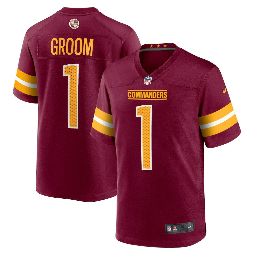 Number 1 Groom Washington Commanders Game Jersey Burgundy | Nike for Sale