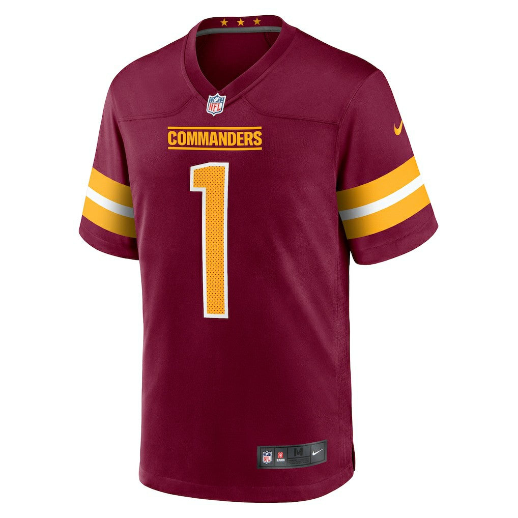 Number 1 Groom Washington Commanders Game Jersey Burgundy | Nike for Sale