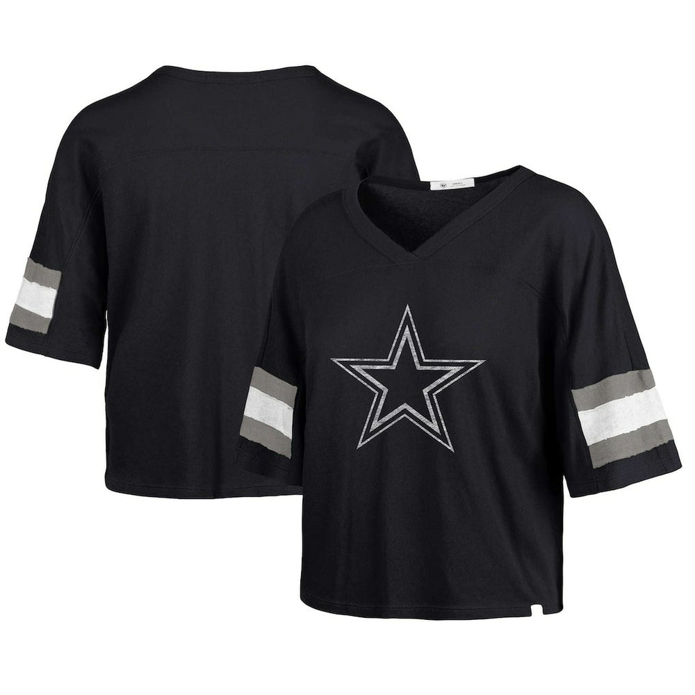 Dallas Cowboys '47 Women's Double Header Scout Cropped V-Neck T-Shirt Navy | 47 brand