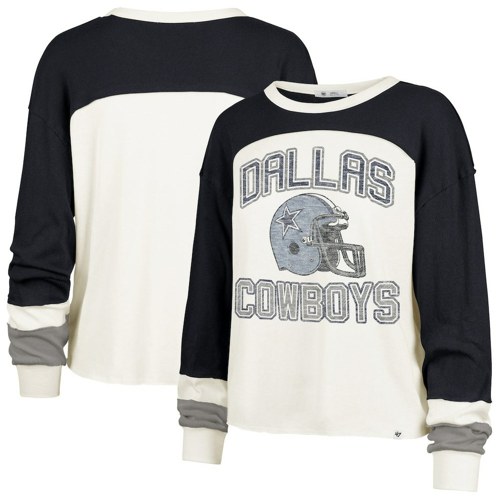 Dallas Cowboys '47 Women's Double Header Curve Raglan Long Sleeve Crop Top Cream | 47 brand