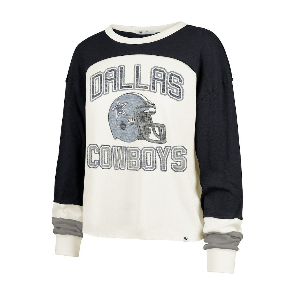 Dallas Cowboys '47 Women's Double Header Curve Raglan Long Sleeve Crop Top Cream | 47 brand