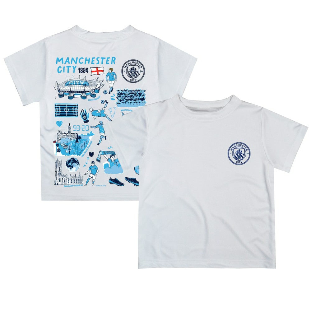 Manchester City Vive La Fete Youth Impressions Artwork T-Shirt White - FIFA World CUP