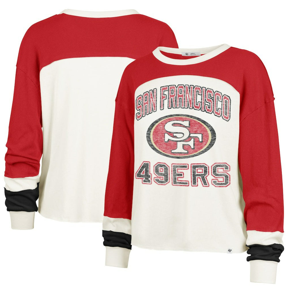 San Francisco 49ers '47 Women's Plus Size Double Header Curve Toni Long Sleeve T-Shirt Cream/Scarlet | 47 brand