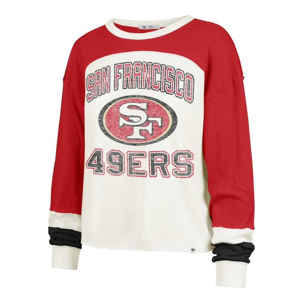San Francisco 49ers '47 Women's Plus Size Double Header Curve Toni Long Sleeve T-Shirt Cream/Scarlet | 47 brand
