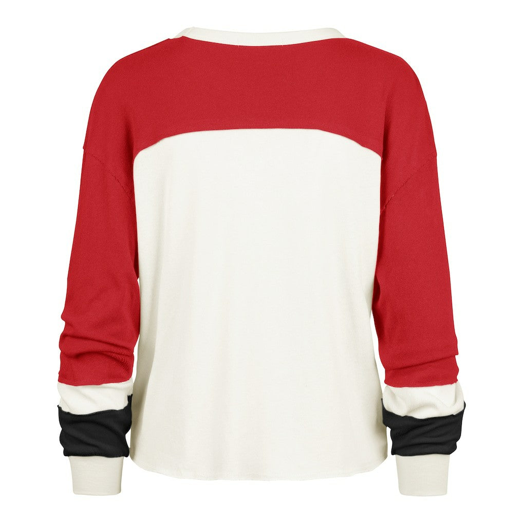 San Francisco 49ers '47 Women's Plus Size Double Header Curve Toni Long Sleeve T-Shirt Cream/Scarlet | 47 brand