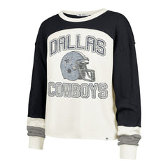 Dallas Cowboys '47 Women's Plus Size Double Header Curve Toni Long Sleeve T-Shirt Cream/Navy | 47 brand
